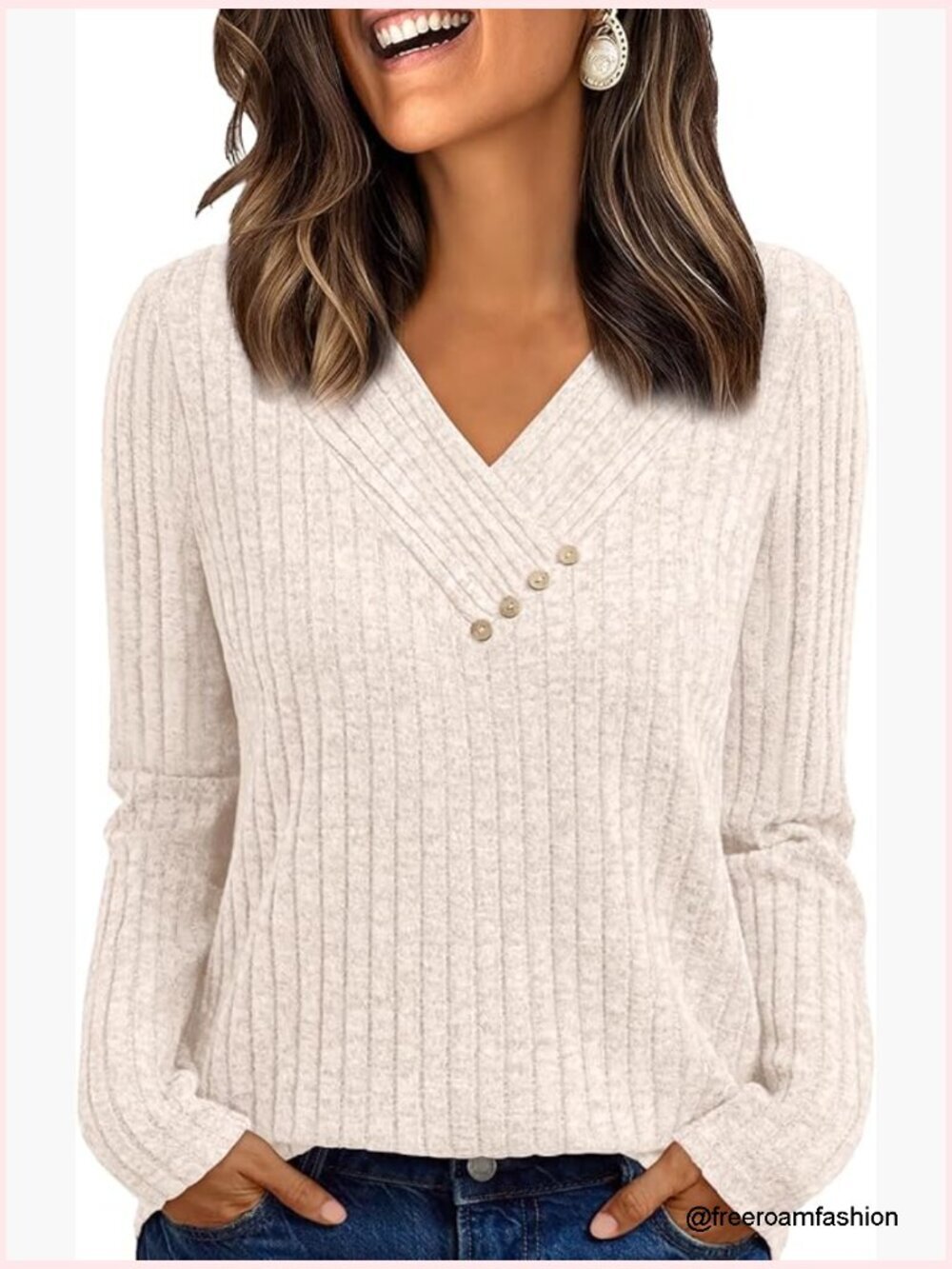Long Sleeve V Neck Tunic Blouse Dressy Casual Work Tops for Women